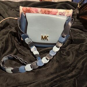 Michael Kors Light Blue and Navy Leather Crossbody with Braided Strap